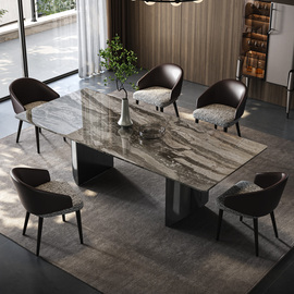 威尼斯棕天然大理石，餐桌长方形家用意式轻奢，现代高端别墅餐桌
