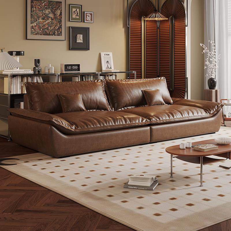 覆古油蜡皮帆船沙发客厅2025新款公寓小户型做旧棕色皮艺沙发,住宅家具,皮艺沙发,淘宝优惠券,粉丝福利购,淘宝优惠卷