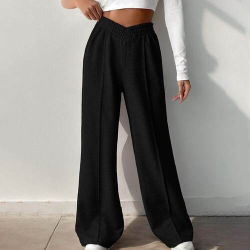 Women's elastic V-shaped high waisted spliced women's wide