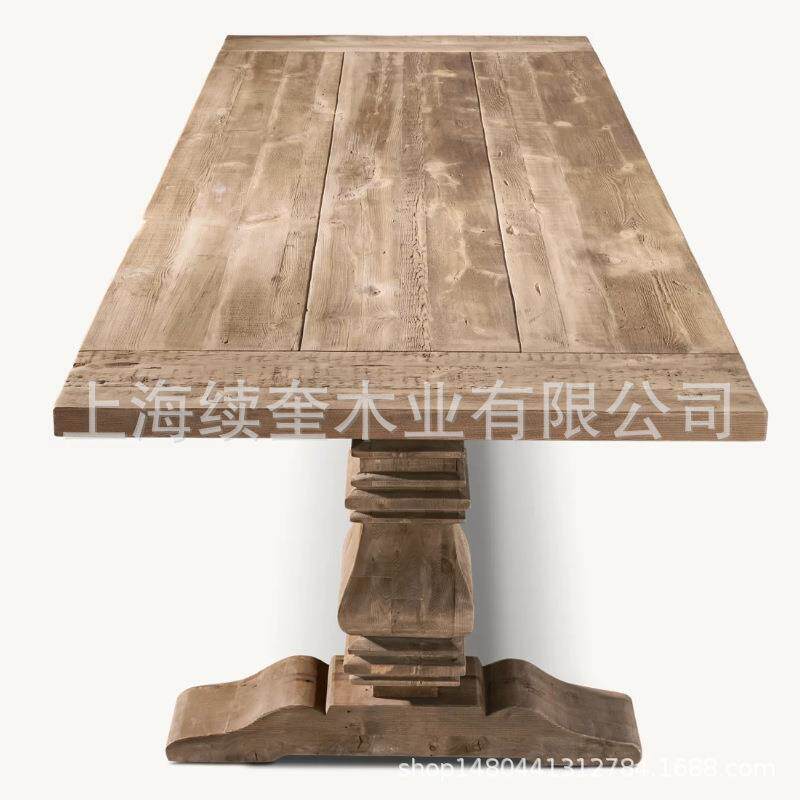 RH简约实木复古长方形餐桌椅组合家用餐厅家具酒店亚马逊出口工厂