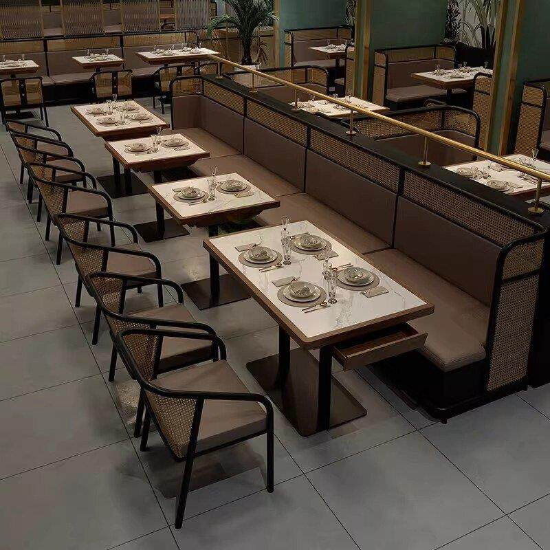 定制高档复古西餐厅藤编卡座沙发主题餐厅料理店融合餐厅桌椅组合