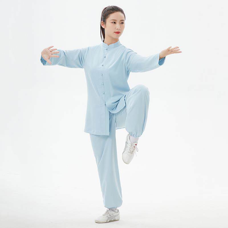 正品道行衣高端蚕丝麻太极服领圆扣练功服武术立布服团体套装小春