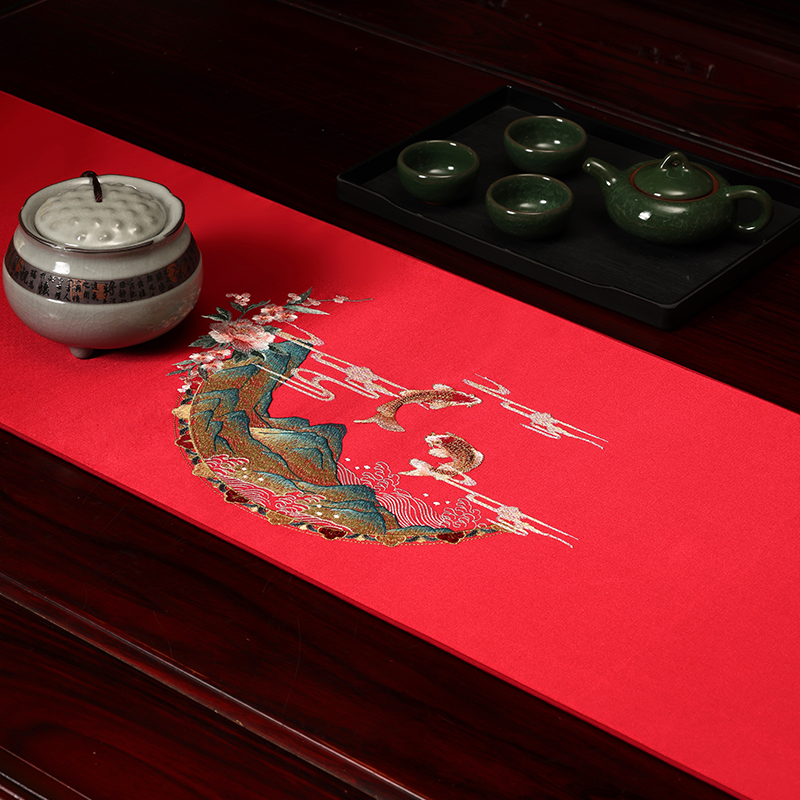 红色结婚桌旗新中式婚礼桌布茶几台桌布喜庆餐桌布电视柜长条盖布