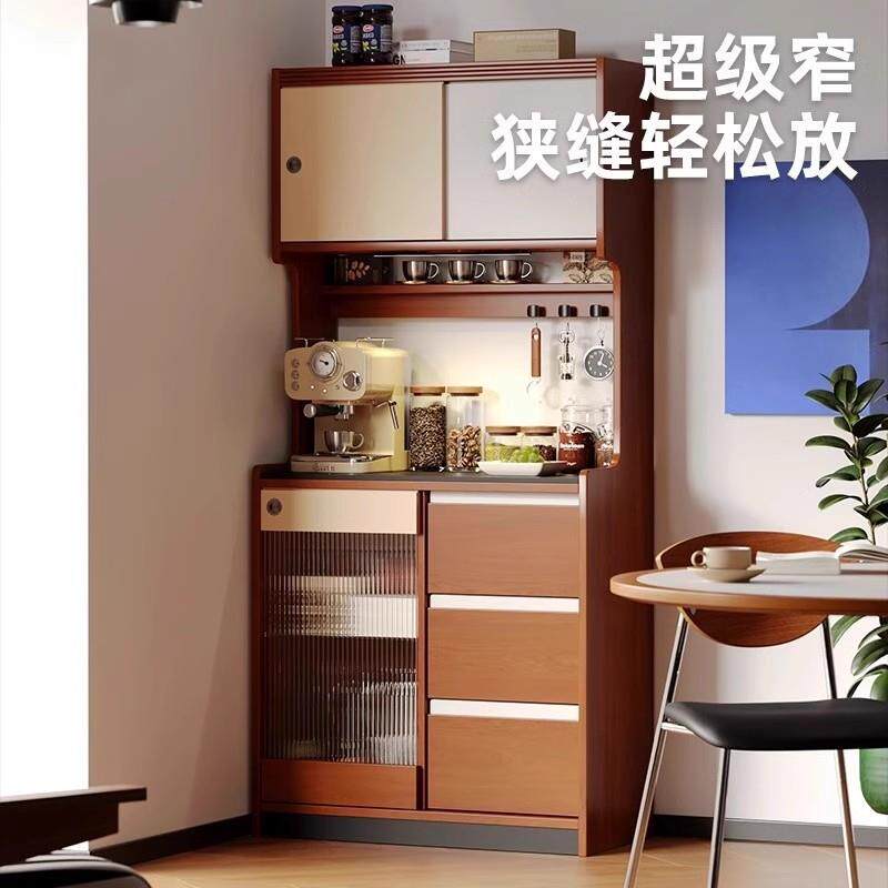 北欧实木餐边柜家用小户型靠墙一体储物柜客厅复古拼色储物茶水柜