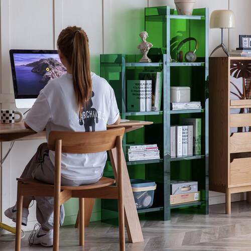 灰方压克力书架窄边置物架落地自由组合靠墙一体展示架化妆室收纳