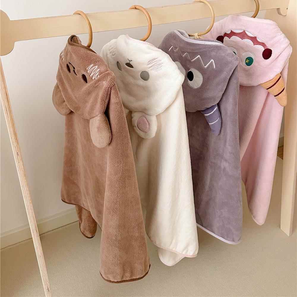 可爱卡通戴帽毛巾浴巾吸水纳米防滑纱速干家用儿童成人洗澡裹巾