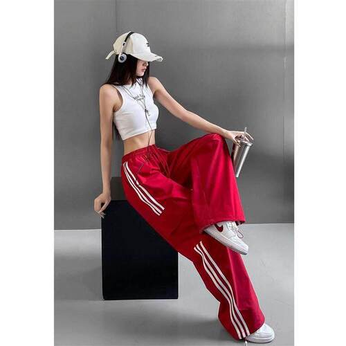 trendy waist wide-leg Retro hiking mopping pants overalls