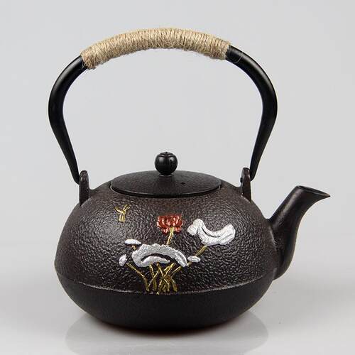 新中式 1200ml荷花蜻蜓煮水泡茶铸铁壶养生铁茶壶煮茶器茶具套装