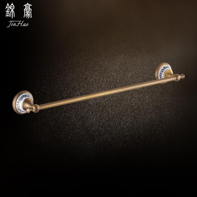全铜复古毛巾杆中国风卫生间单杆毛巾收纳杆青花瓷毛巾架五金挂件