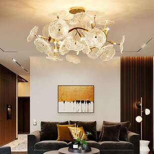 轻奢吊灯客厅灯禅意别墅创意荷叶圆形卧室餐厅水晶吊灯 全铜新中式