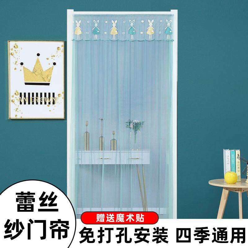 家用卧室蕾丝纱门帘防蚊遮阳透光纱帘隔断飘纱薄款布艺简约纯色
