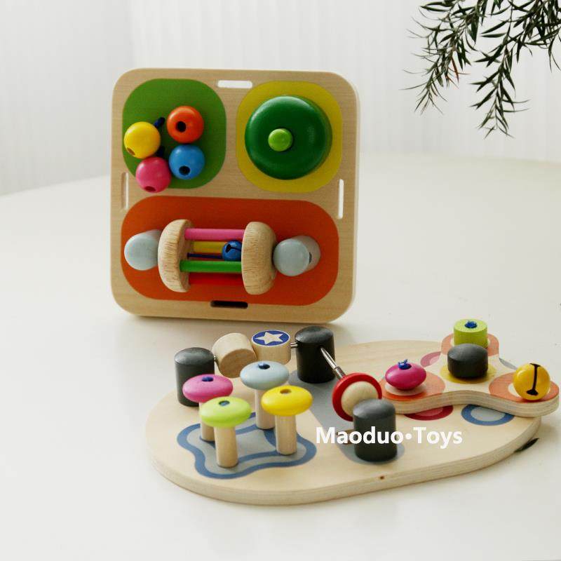 蒙氏蒙台梭利教具幼儿园益智感官嵌板木制形状配对手眼协调摇铃DN