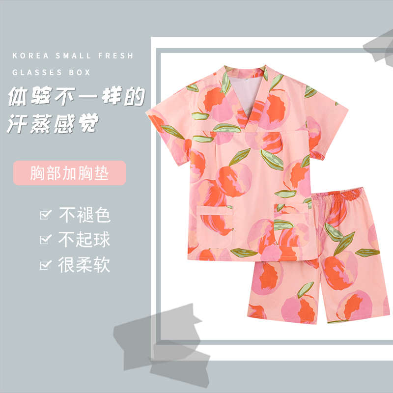新款汗蒸服纯棉女款加胸垫家居睡衣可爱高档足浴洗浴按摩桑拿服男