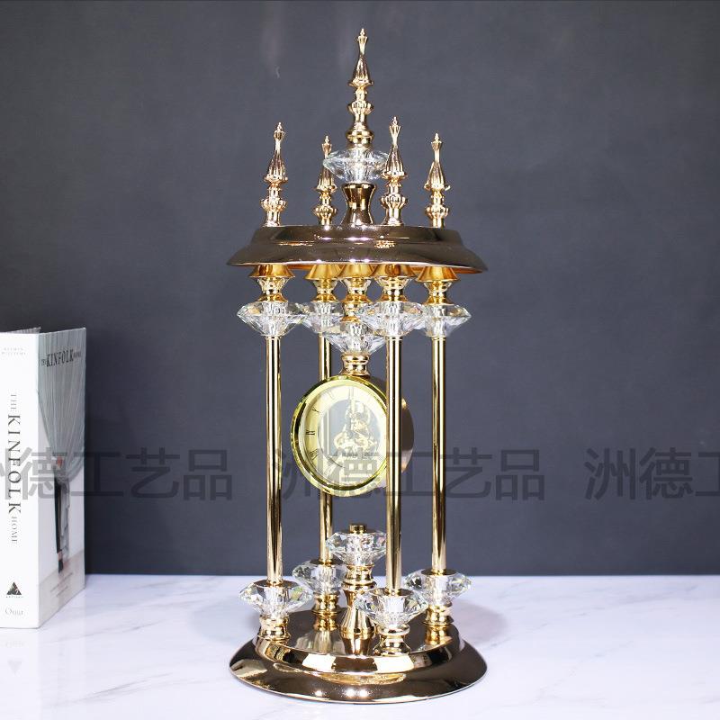 跨境轻水晶座钟摆件家91374B/9居厅桌面台客钟创高意档奢美式钟表