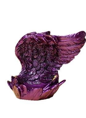 水晶球底座托首饰饰品收纳盒天使之翼贝壳羽毛创意工艺品树脂摆件