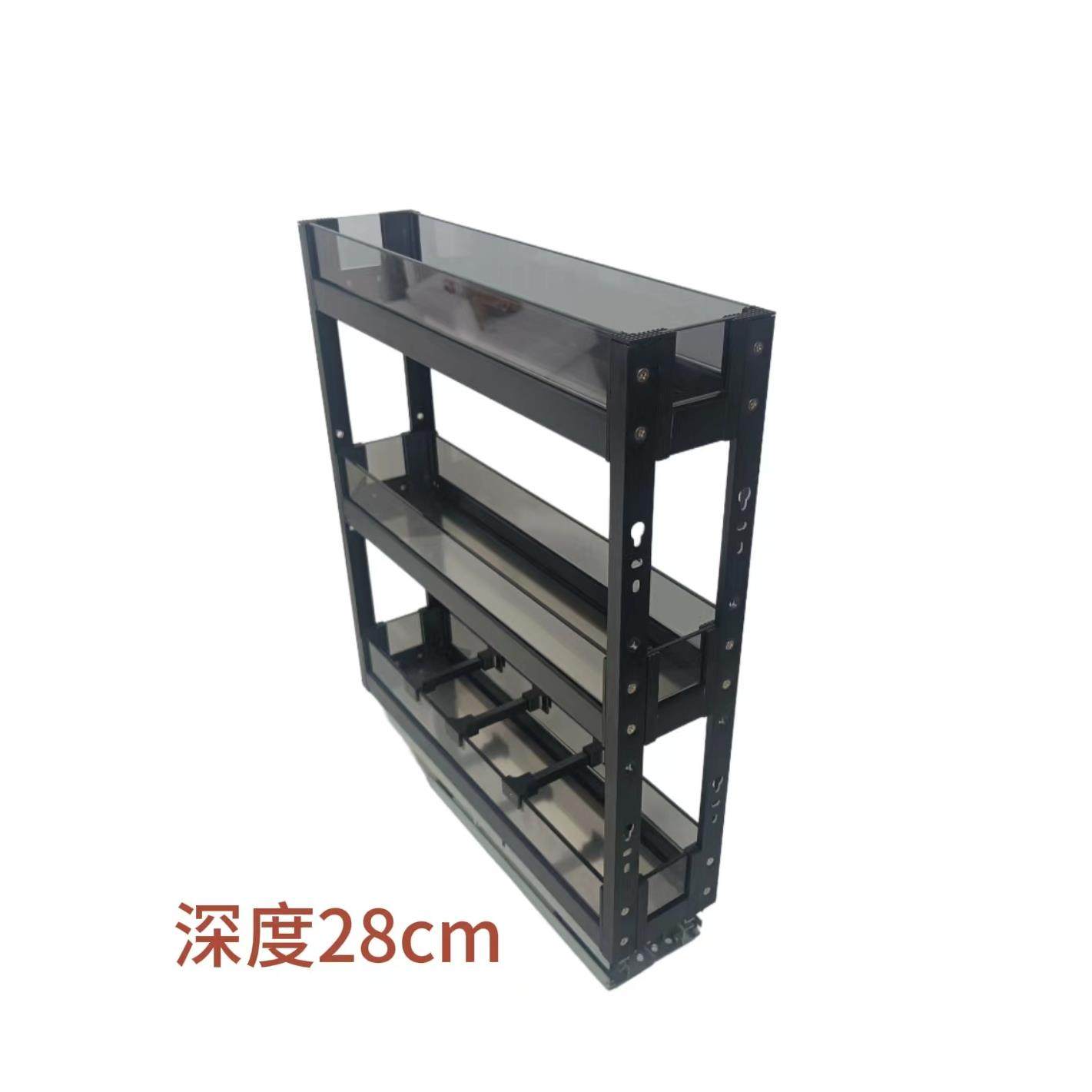 厨房厨柜拉篮极浅窄柜铝合金调味篮抽屉式内置小尺寸调料置物篮