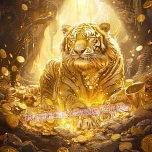 守财猛虎贴纸壁画客厅玄关墙上自贴画网红爆款招财进宝老虎装饰画