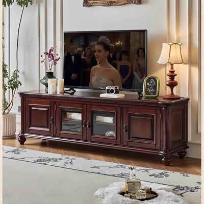 美式经典家具全实木电视柜法式覆古客厅家具全柚木电视柜组合家具
