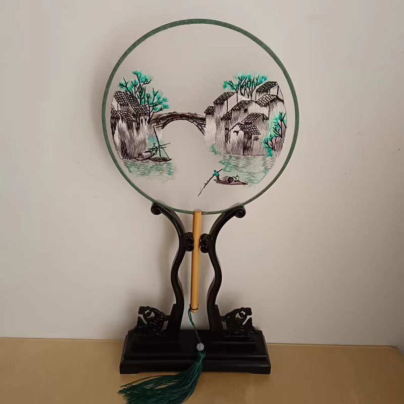 扇子刺绣团扇精美苏绣复古风现代中式双面绣扇子