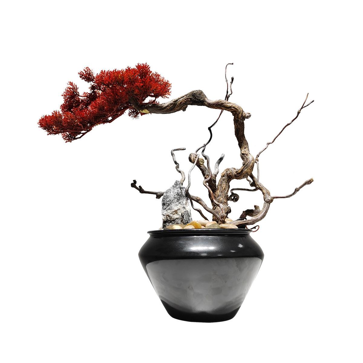 新中式崖柏绿植盆景样板房电视柜售楼处玄关桌酒店前台装饰品摆件