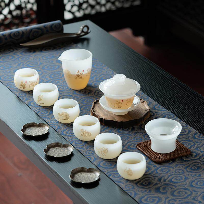 琉璃茶具套装白玉瓷茶杯小茶盏碗家用玻璃主人杯刻字品茗杯单杯