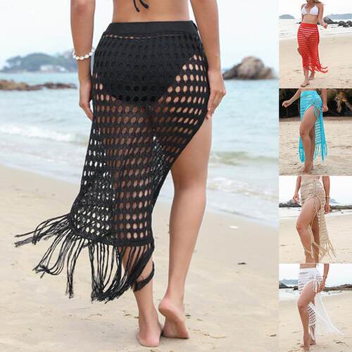 Sexy High Slit Crochet Beach Cover Up Skirt Hollow Out