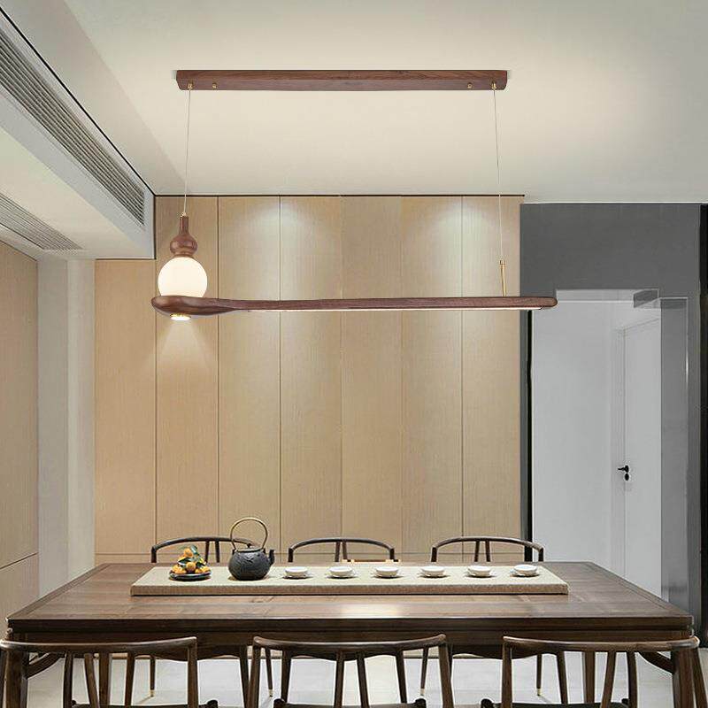 简约现代中国风餐桌吧台全铜新中式书房吊灯餐厅茶室长条实木灯具