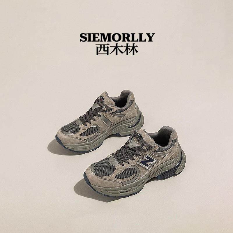 西木林厚底真皮老爹鞋女复古元祖灰四季新款休闲运动炸街内增高鞋