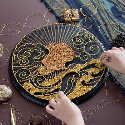 手工diy制作礼物解压钉子画月亮中式绕线画祥云创意弦丝画装饰画