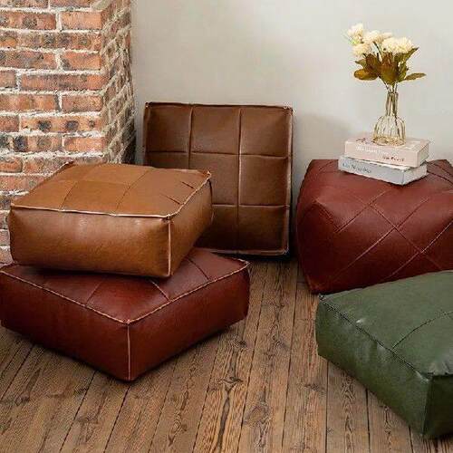 Moroccan PU Leather Pouf Floor Cushion Oil Wax Skin
