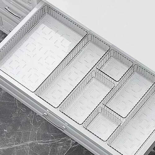 Drawer-style compartmentalized storage box, with built-in se
