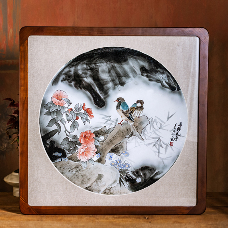 高端圆形瓷板画大师手绘装饰瓷画家居挂画壁画陈列摆件拍下包框裱图片