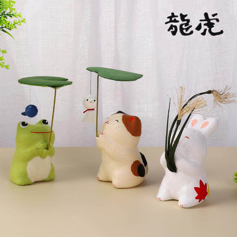 日本进口龙虎作堂和纸创意汽车载摆件办公桌可爱猫咪兔家居礼物