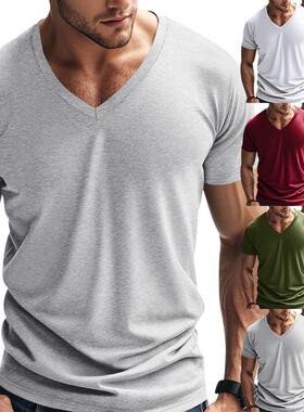Men's Solid V Neck Short Sleeve Sports Tee Gym Workout