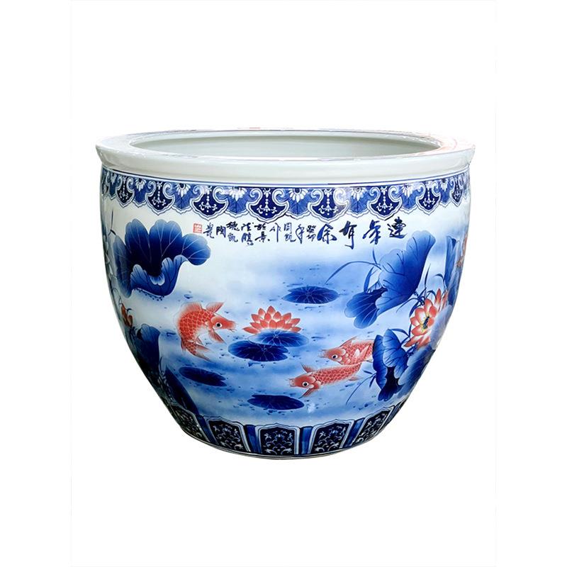 景德镇青花陶瓷缸庭院荷花水培绿植缸养鱼养龟睡莲酒店大厅装饰缸