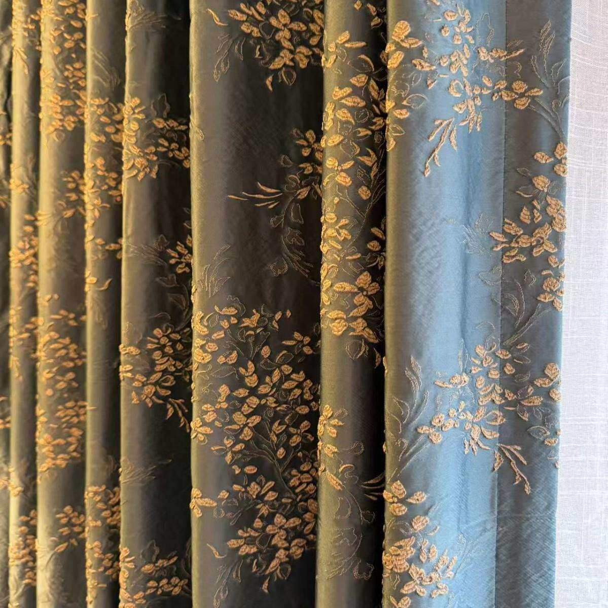 鎏金碎花提花窗帘面料高经密浮雕肌理轻奢复古遮光酒店家装软装布
