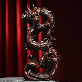 木雕摆件盘龙年实木头雕刻生肖家居装 业工艺礼 饰客厅桌面办公开