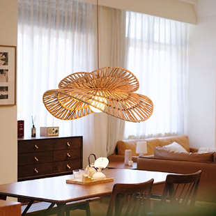 侘寂风客厅吊灯日式 禅意茶室卧室民宿 餐厅复古藤编麻绳手工新中式