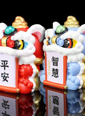 2025新款国潮舞狮醒狮车载摆件平安喜乐健康公仔狮子模型高级饰品