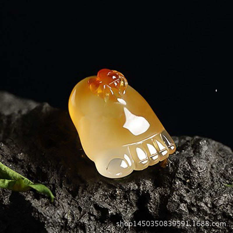 巴西冰种玉髓脚丫玉吊坠 俏色冰彩玉髓玛瑙知足常乐可爱玉石脚丫