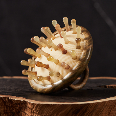 指环气垫梳紫光檀天然绿檀木按摩梳头部经络梳个人气囊梳木梳女士