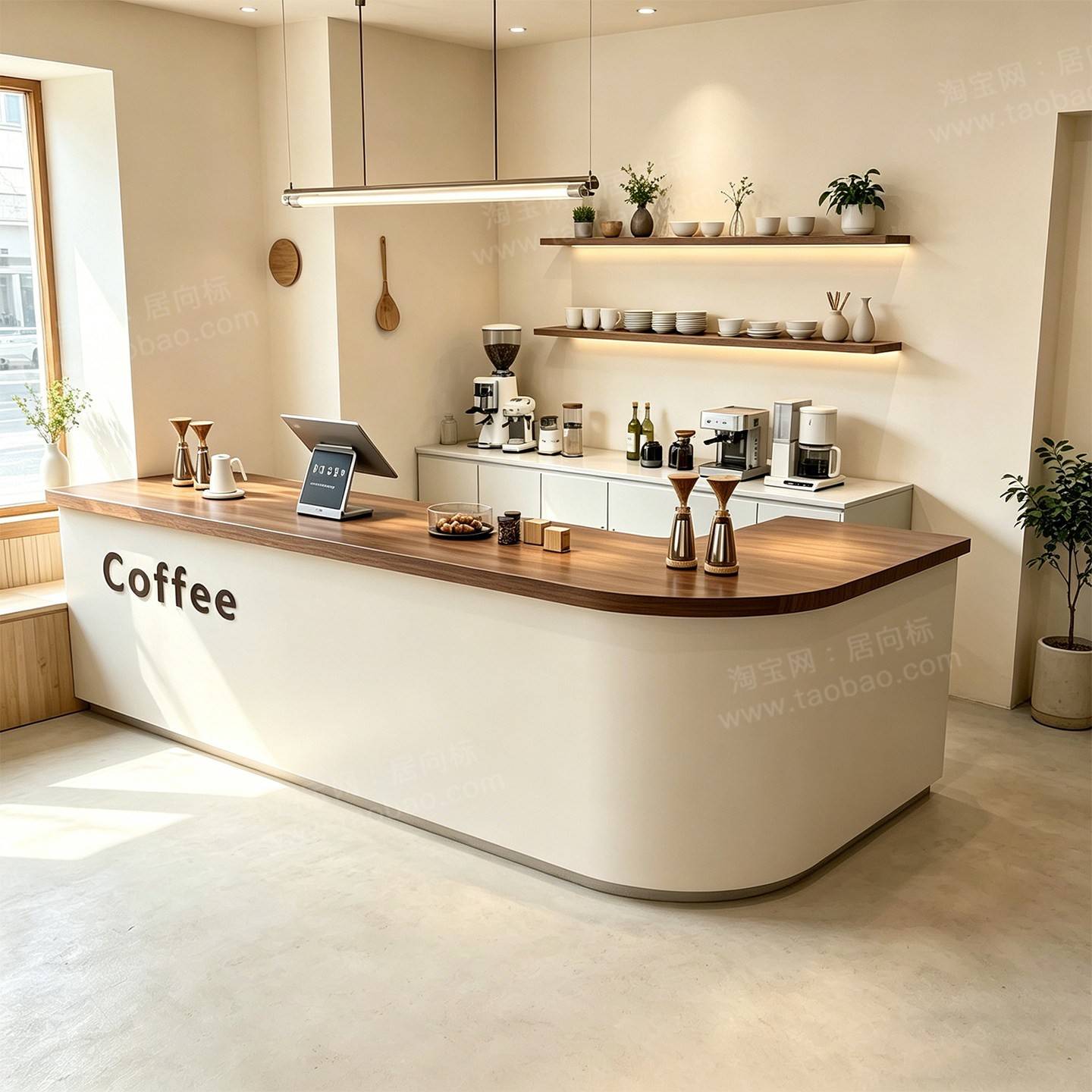 新款奶茶店吧台收银柜台餐饮咖啡厅花店弧形前台桌瑜伽馆美容院接