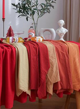 新年红色桌布喜庆结婚订婚礼长方形茶几棉麻布艺甜品台布置氛围感