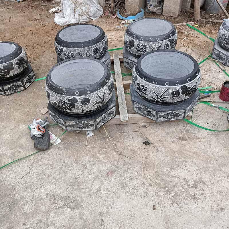 中式圆柱底座柱墩石加工定制石雕青石柱脚装饰石墩空心包木柱底座