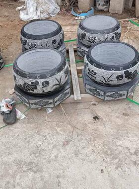 中式圆柱底座柱墩石加工定制石雕青石柱脚装饰石墩空心包木柱底座