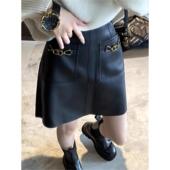 大码 胖妹妹黑色裙半身裙女春新款 显瘦高腰设计感a字0206r