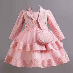 girls pink princess dress with bow high low ruffles chiffon