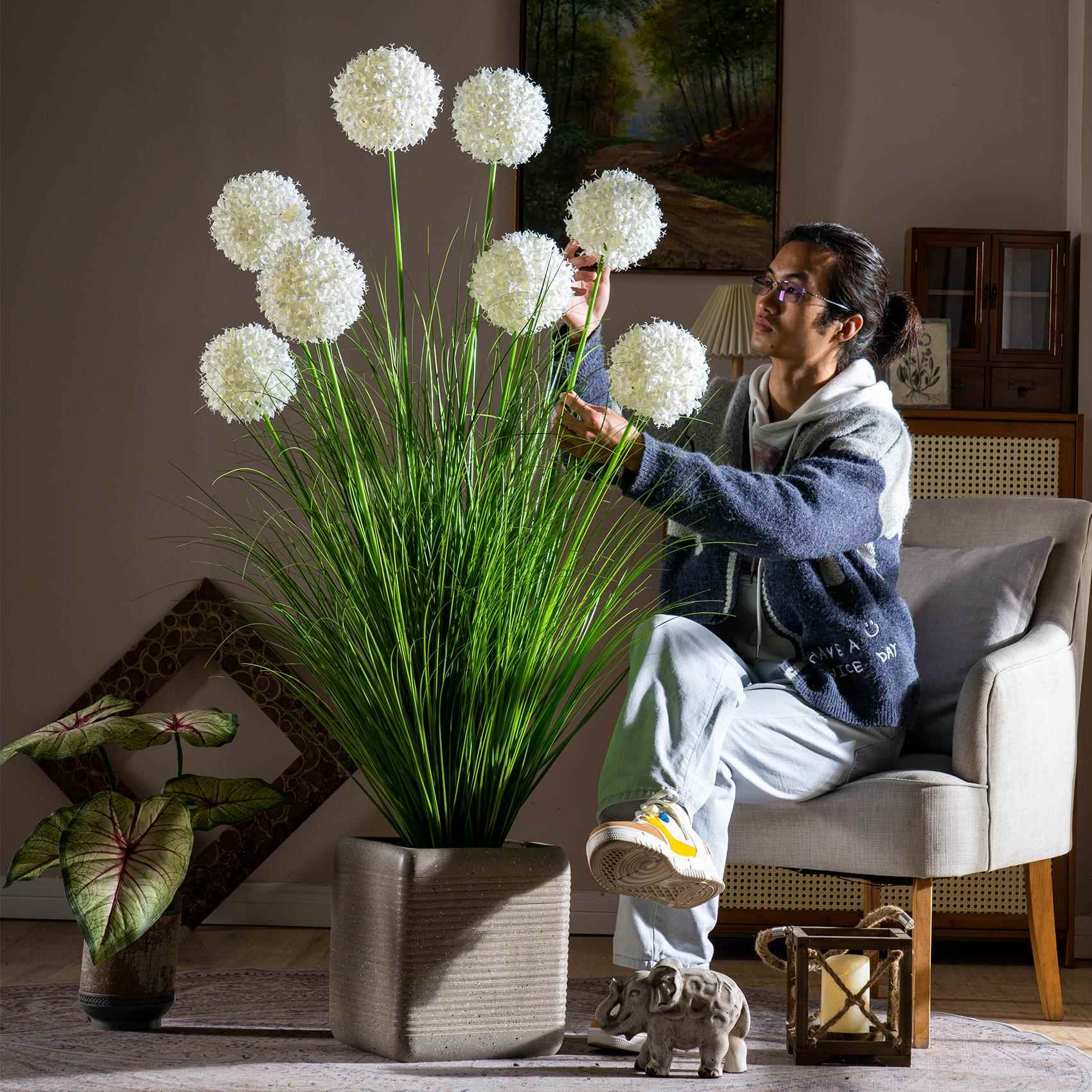 芦苇草仿真花绣球塑料假花树绿植室内仿生球型植物装饰品造景摆件