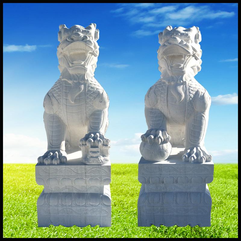 石雕麒麟汉白玉麒麟现货门口摆放招财麒麟貔貅狮子大象摆件