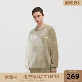 boneless胶标logo仿貂毛，渐变圆领毛衣，秋冬宽松加厚套头针织衫男